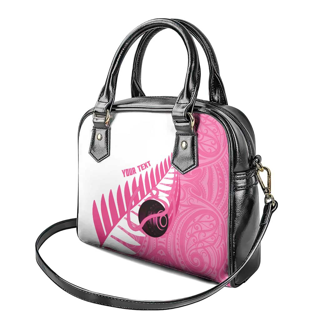 New Zealand Lawn Bowls Breast Cancer Custom Shoulder Handbag Aotearoa Maori Silver Fern Pink Ribbon - Polynesian Pride