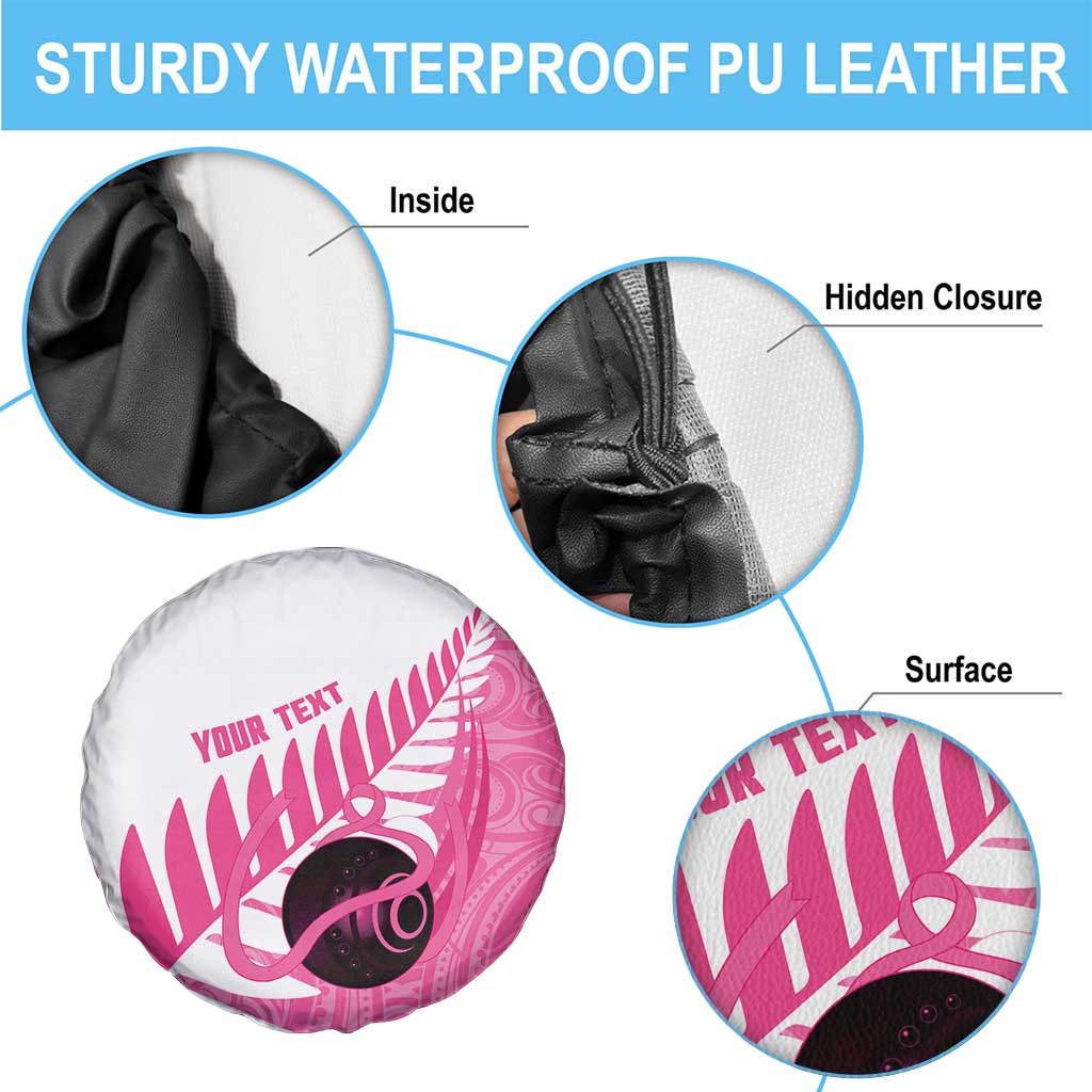 New Zealand Lawn Bowls Breast Cancer Custom Spare Tire Cover Aotearoa Maori Silver Fern Pink Ribbon - Polynesian Pride