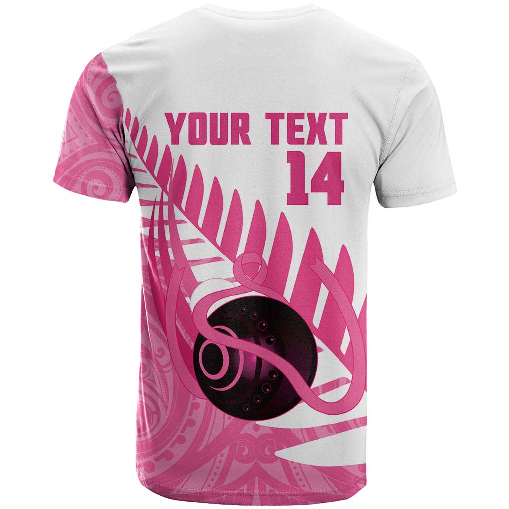 New Zealand Lawn Bowls Breast Cancer Custom T Shirt Aotearoa Maori Silver Fern Pink Ribbon - Polynesian Pride