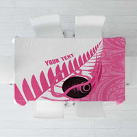 New Zealand Lawn Bowls Breast Cancer Custom Tablecloth Aotearoa Maori Silver Fern Pink Ribbon - Polynesian Pride