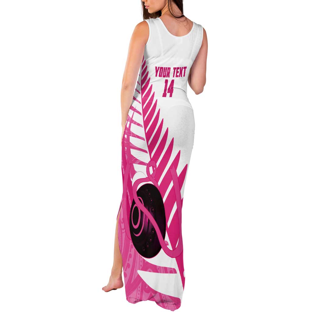 New Zealand Lawn Bowls Breast Cancer Custom Tank Maxi Dress Aotearoa Maori Silver Fern Pink Ribbon - Polynesian Pride
