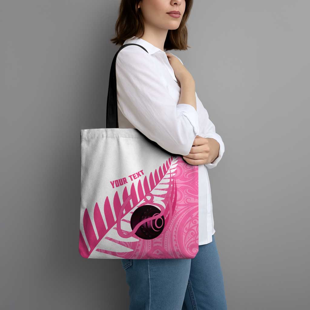 New Zealand Lawn Bowls Breast Cancer Custom Tote Bag Aotearoa Maori Silver Fern Pink Ribbon - Polynesian Pride