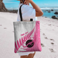New Zealand Lawn Bowls Breast Cancer Custom Tote Bag Aotearoa Maori Silver Fern Pink Ribbon - Polynesian Pride
