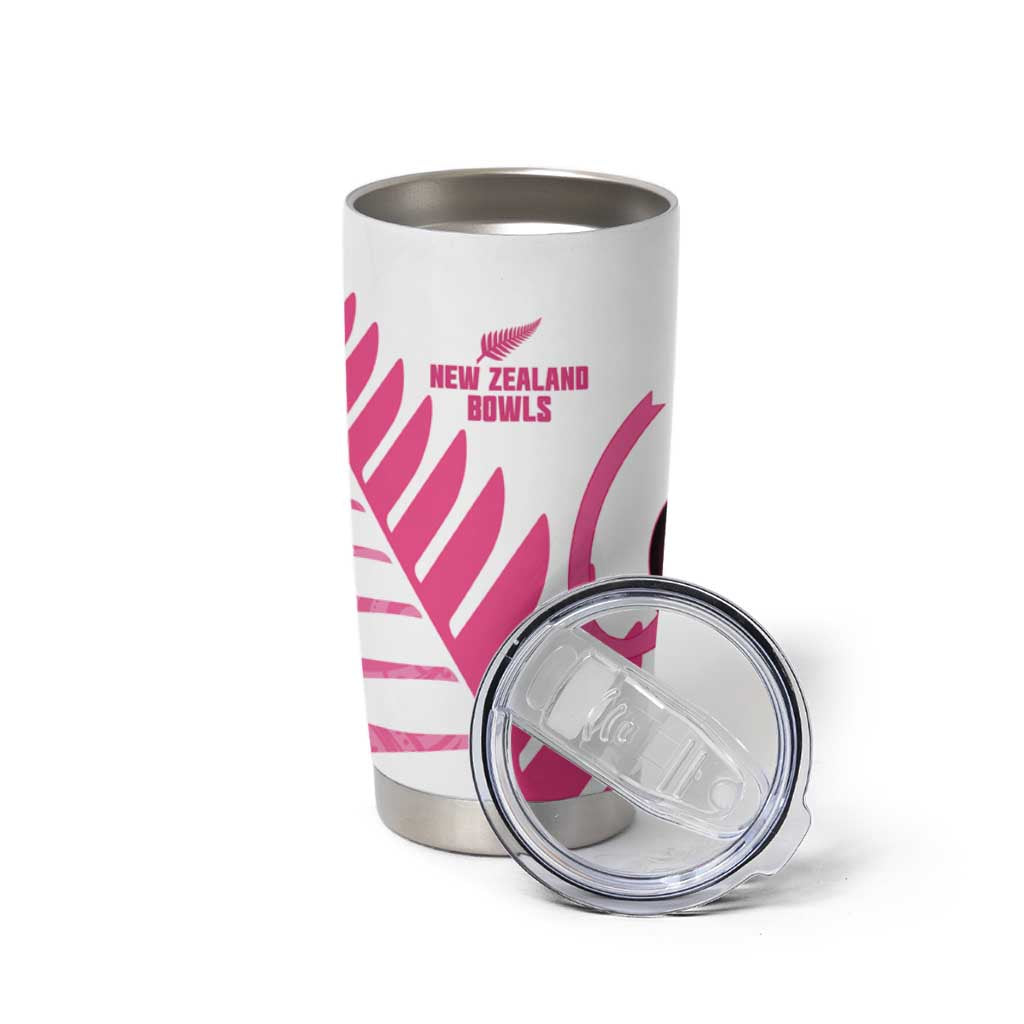 New Zealand Lawn Bowls Breast Cancer Custom Tumbler Cup Aotearoa Maori Silver Fern Pink Ribbon - Polynesian Pride