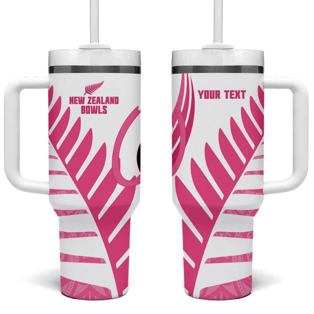 New Zealand Lawn Bowls Breast Cancer Custom Tumbler With Handle Aotearoa Maori Silver Fern Pink Ribbon - Polynesian Pride