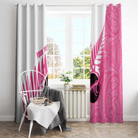 New Zealand Lawn Bowls Breast Cancer Custom Window Curtain Aotearoa Maori Silver Fern Pink Ribbon - Polynesian Pride