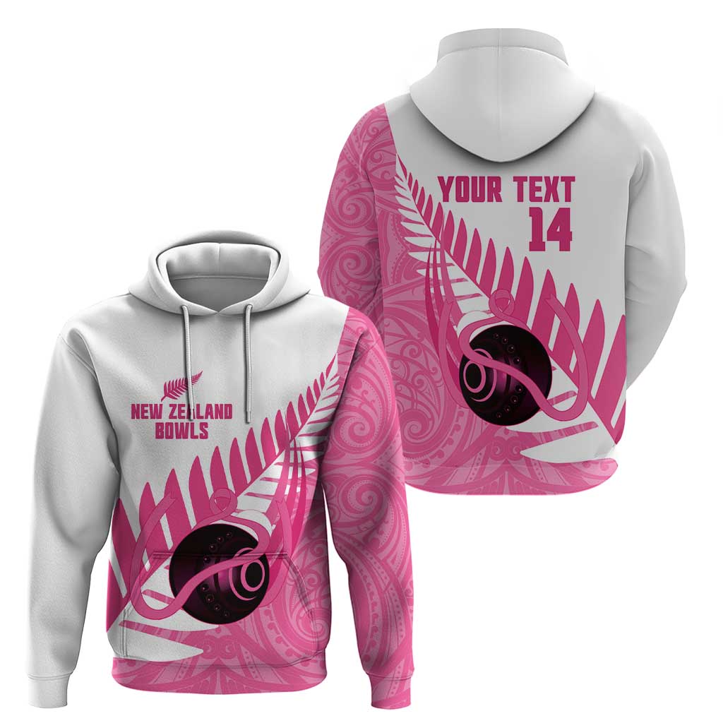 New Zealand Lawn Bowls Breast Cancer Custom Zip Hoodie Aotearoa Maori Silver Fern Pink Ribbon - Polynesian Pride