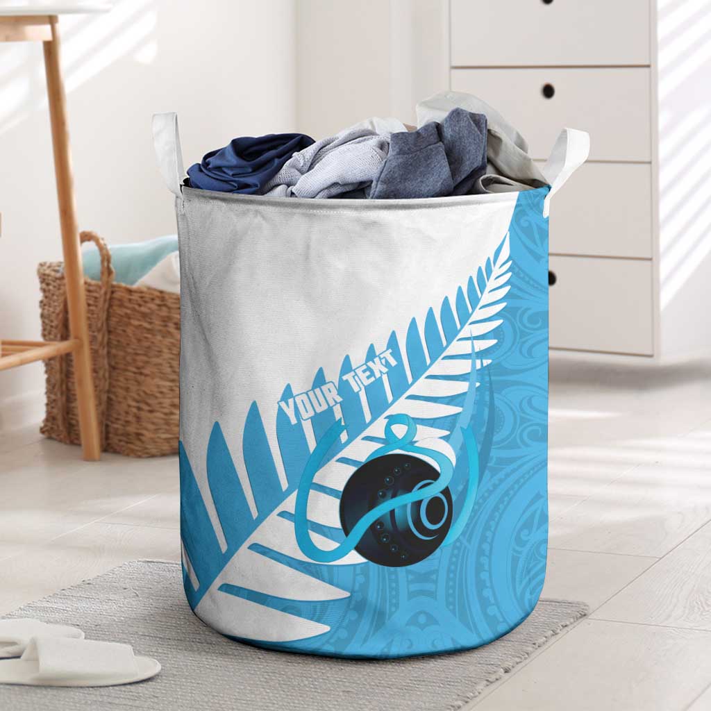 New Zealand Lawn Bowls Prostate Cancer Custom Laundry Basket Aotearoa Maori Silver Fern Blue Ribbon - Polynesian Pride