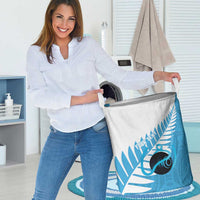 New Zealand Lawn Bowls Prostate Cancer Custom Laundry Basket Aotearoa Maori Silver Fern Blue Ribbon - Polynesian Pride
