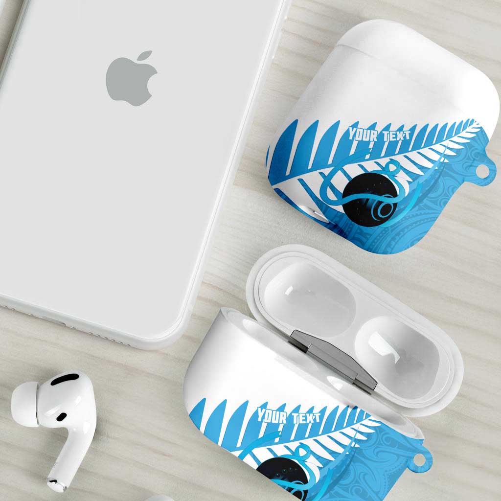 New Zealand Lawn Bowls Prostate Cancer Custom AirPods Case Aotearoa Maori Silver Fern Blue Ribbon - Polynesian Pride