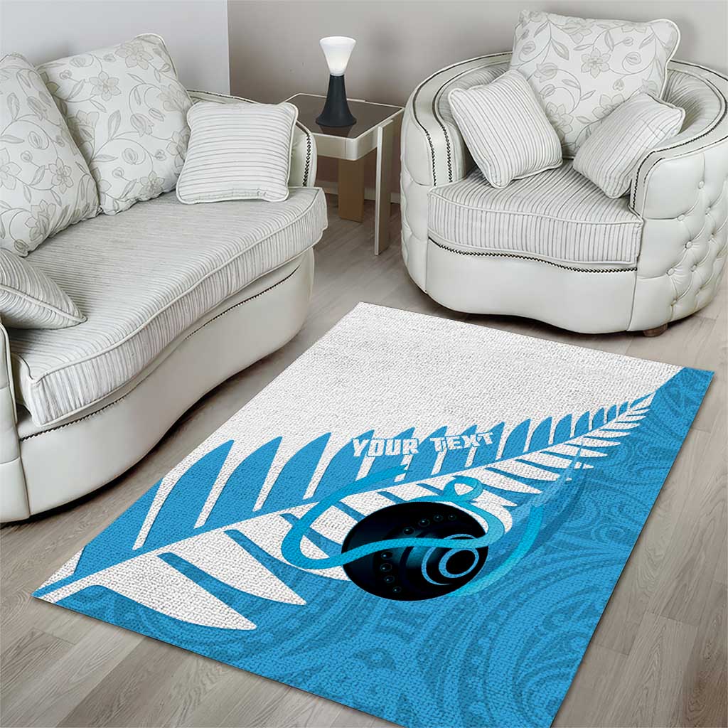 New Zealand Lawn Bowls Prostate Cancer Custom Area Rug Aotearoa Maori Silver Fern Blue Ribbon - Polynesian Pride