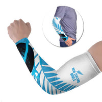 New Zealand Lawn Bowls Prostate Cancer Custom Arm Sleeves Aotearoa Maori Silver Fern Blue Ribbon - Polynesian Pride