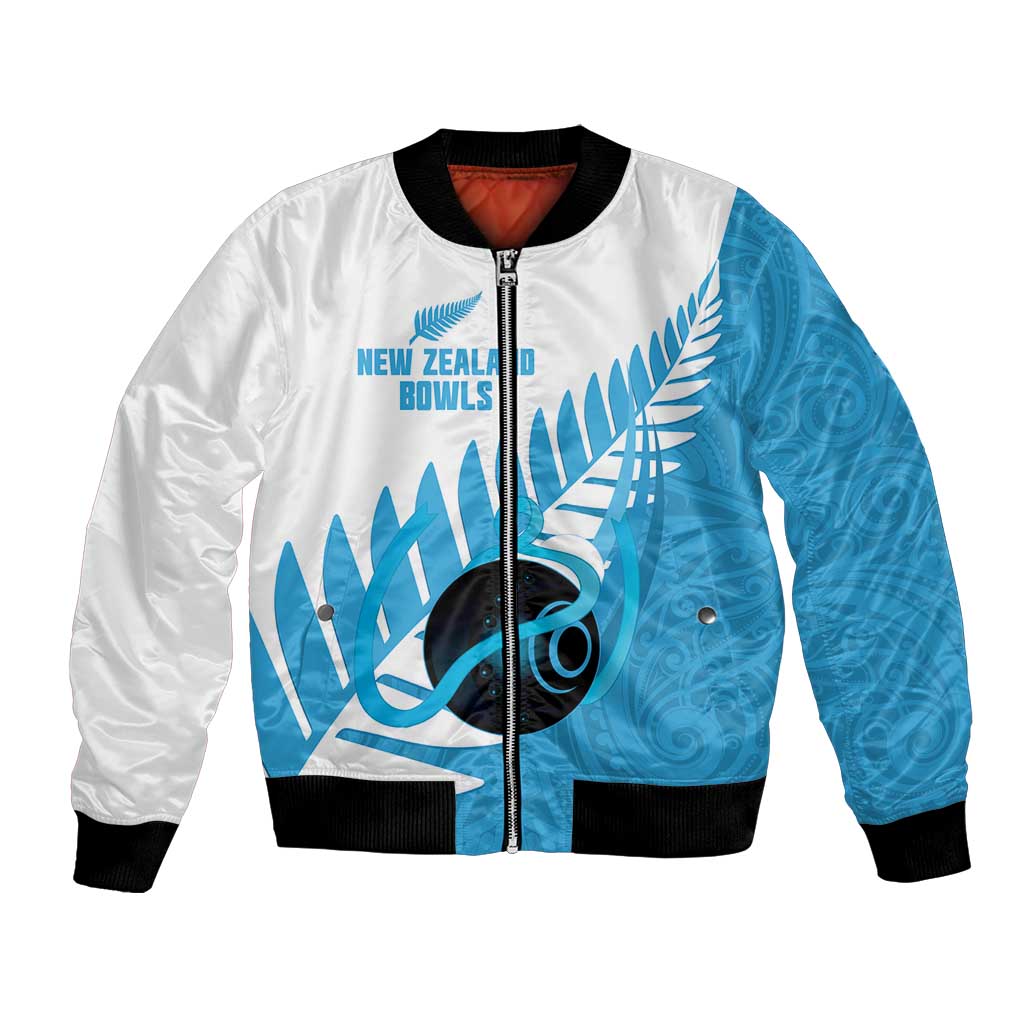 New Zealand Lawn Bowls Prostate Cancer Custom Bomber Jacket Aotearoa Maori Silver Fern Blue Ribbon - Polynesian Pride