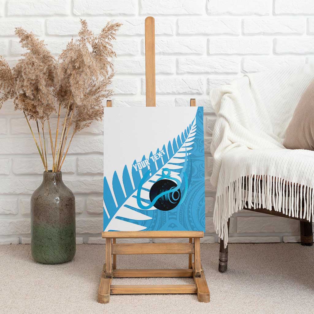 New Zealand Lawn Bowls Prostate Cancer Custom Canvas Wall Art Aotearoa Maori Silver Fern Blue Ribbon - Polynesian Pride