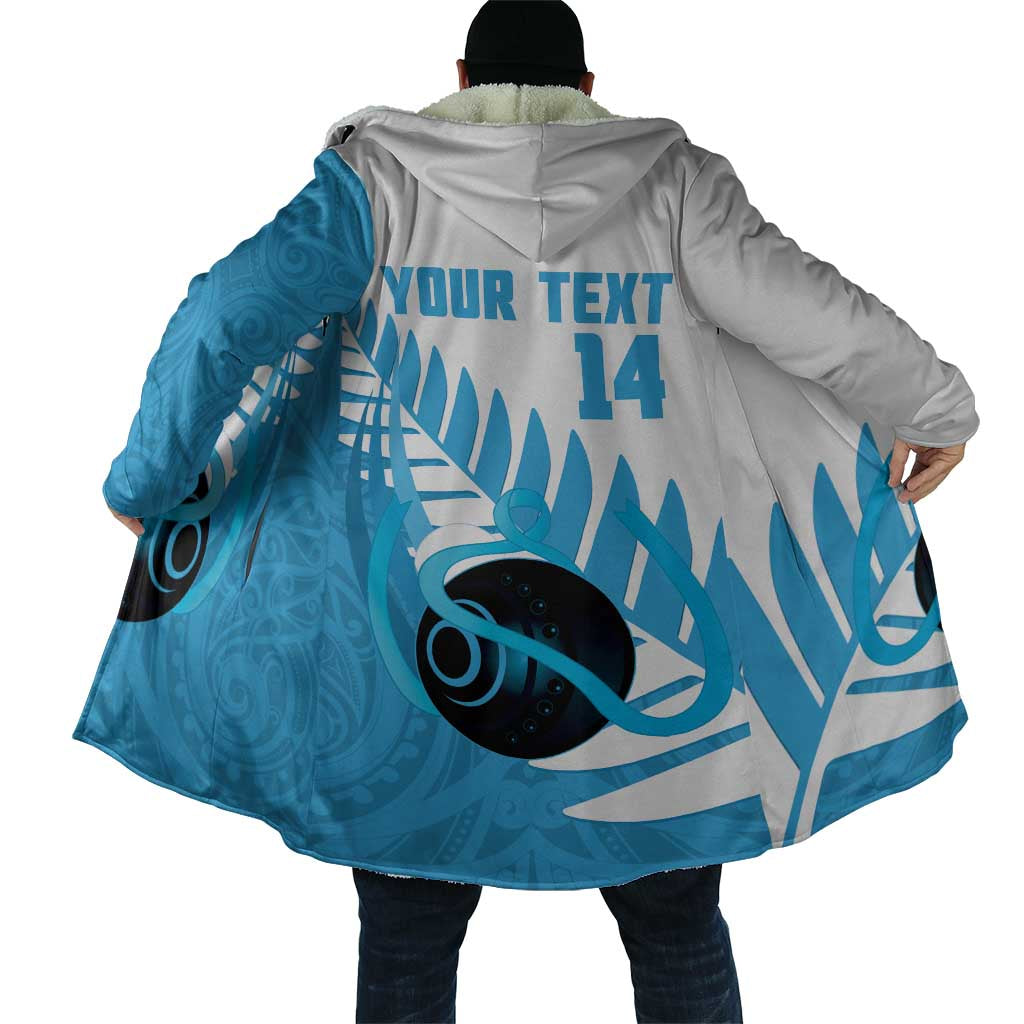 New Zealand Lawn Bowls Prostate Cancer Custom Cloak Aotearoa Maori Silver Fern Blue Ribbon - Polynesian Pride