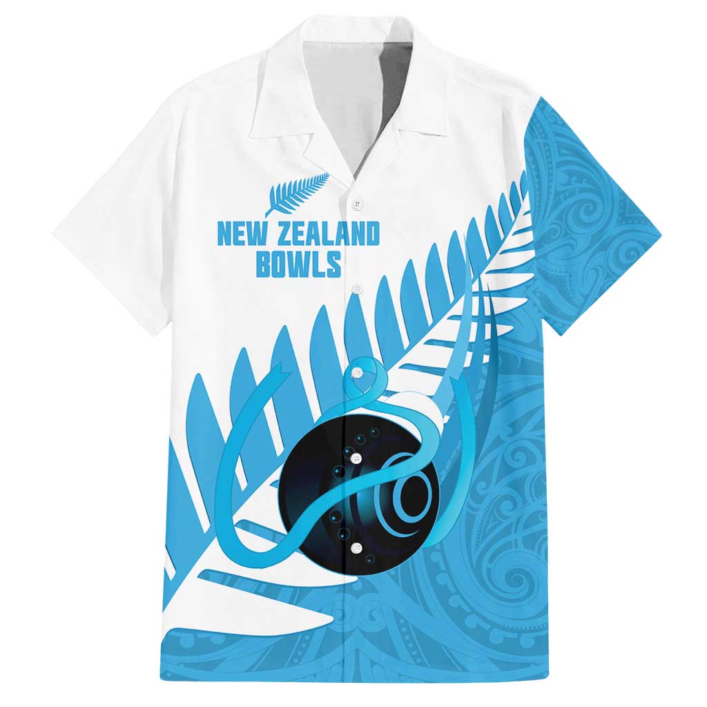 New Zealand Lawn Bowls Prostate Cancer Custom Family Matching Off Shoulder Maxi Dress and Hawaiian Shirt Aotearoa Maori Silver Fern Blue Ribbon - Polynesian Pride