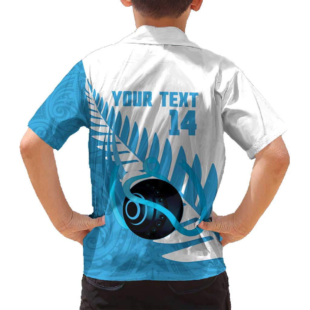 New Zealand Lawn Bowls Prostate Cancer Custom Family Matching Off Shoulder Short Dress and Hawaiian Shirt Aotearoa Maori Silver Fern Blue Ribbon - Polynesian Pride