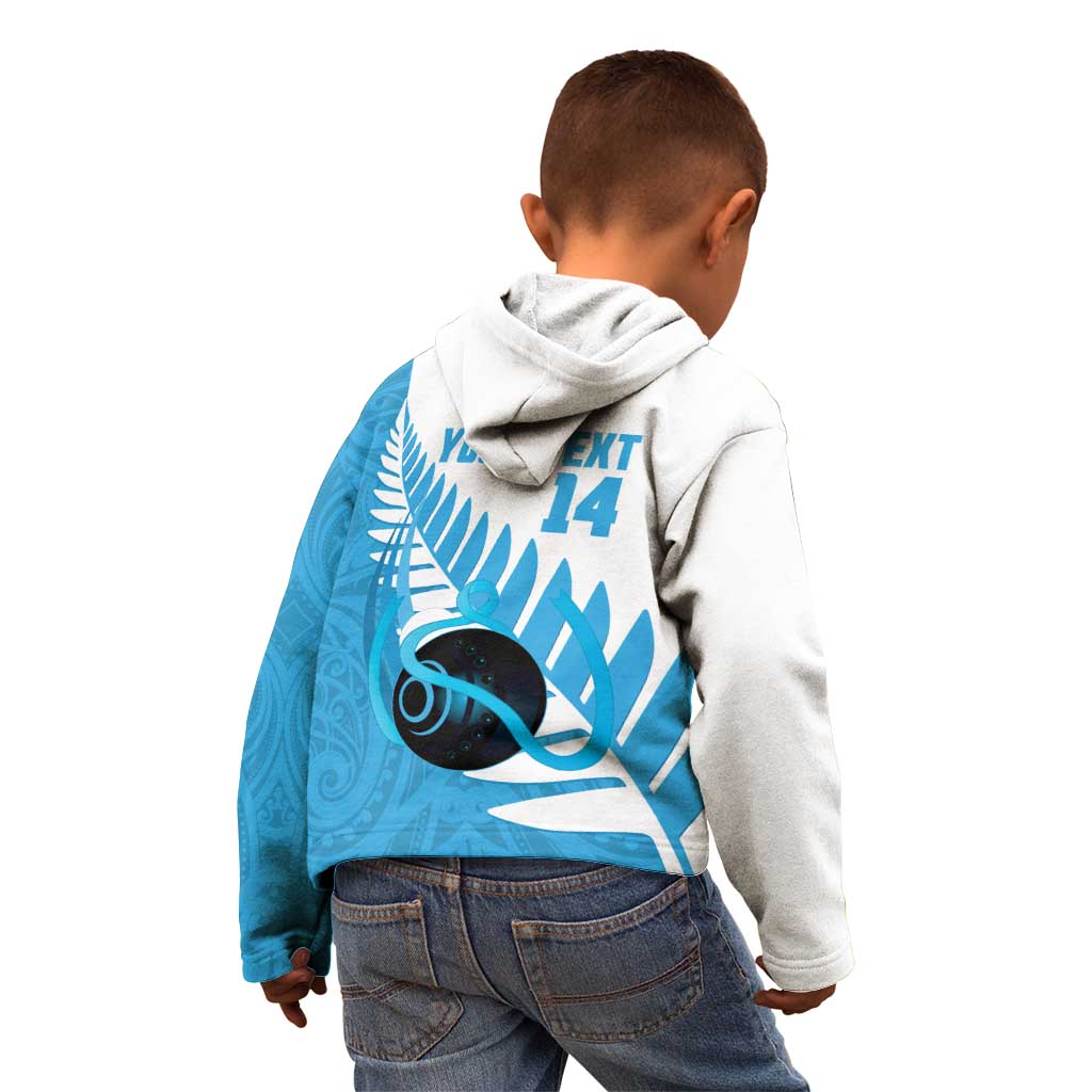 New Zealand Lawn Bowls Prostate Cancer Custom Kid Hoodie Aotearoa Maori Silver Fern Blue Ribbon - Polynesian Pride