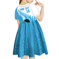 New Zealand Lawn Bowls Prostate Cancer Custom Kid Short Sleeve Dress Aotearoa Maori Silver Fern Blue Ribbon - Polynesian Pride