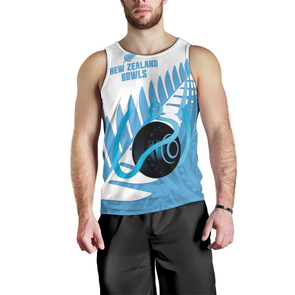 New Zealand Lawn Bowls Prostate Cancer Custom Men Tank Top Aotearoa Maori Silver Fern Blue Ribbon - Polynesian Pride