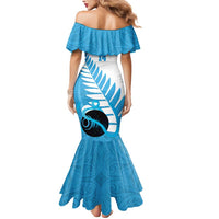 New Zealand Lawn Bowls Prostate Cancer Custom Mermaid Dress Aotearoa Maori Silver Fern Blue Ribbon - Polynesian Pride