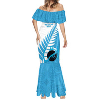 New Zealand Lawn Bowls Prostate Cancer Custom Mermaid Dress Aotearoa Maori Silver Fern Blue Ribbon - Polynesian Pride