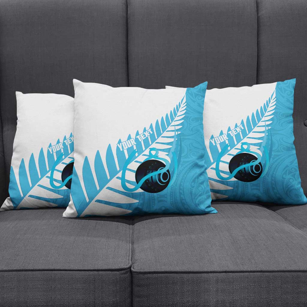 New Zealand Lawn Bowls Prostate Cancer Custom Pillow Cover Aotearoa Maori Silver Fern Blue Ribbon - Polynesian Pride
