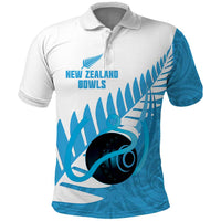 New Zealand Lawn Bowls Prostate Cancer Custom Polo Shirt Aotearoa Maori Silver Fern Blue Ribbon - Polynesian Pride