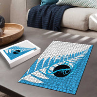 New Zealand Lawn Bowls Prostate Cancer Custom Puzzle Aotearoa Maori Silver Fern Blue Ribbon - Polynesian Pride