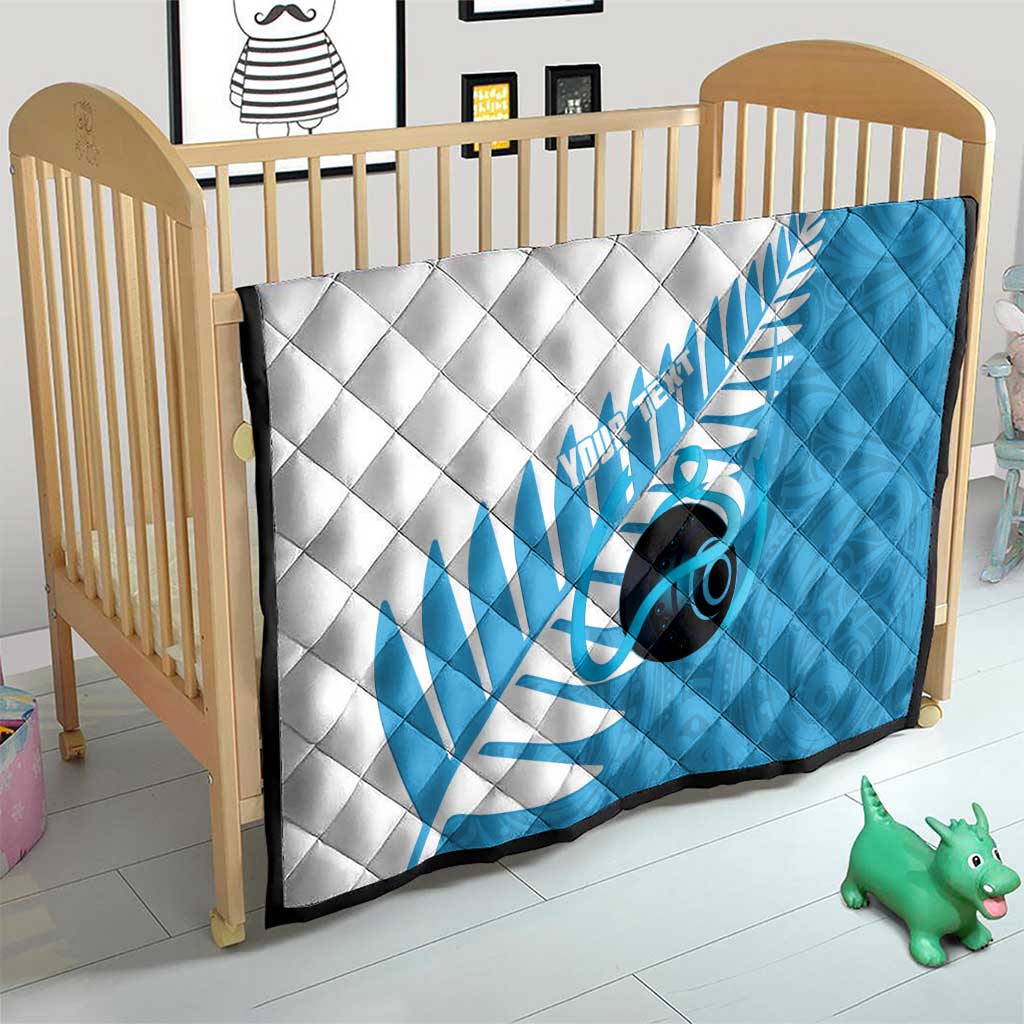New Zealand Lawn Bowls Prostate Cancer Custom Quilt Aotearoa Maori Silver Fern Blue Ribbon - Polynesian Pride