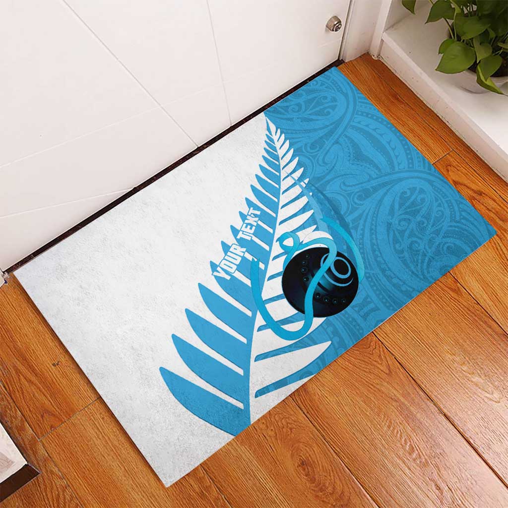 New Zealand Lawn Bowls Prostate Cancer Custom Rubber Doormat Aotearoa Maori Silver Fern Blue Ribbon - Polynesian Pride