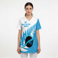 New Zealand Lawn Bowls Prostate Cancer Custom Scrub Top Aotearoa Maori Silver Fern Blue Ribbon - Polynesian Pride