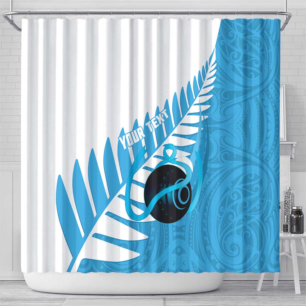 New Zealand Lawn Bowls Prostate Cancer Custom Shower Curtain Aotearoa Maori Silver Fern Blue Ribbon - Polynesian Pride