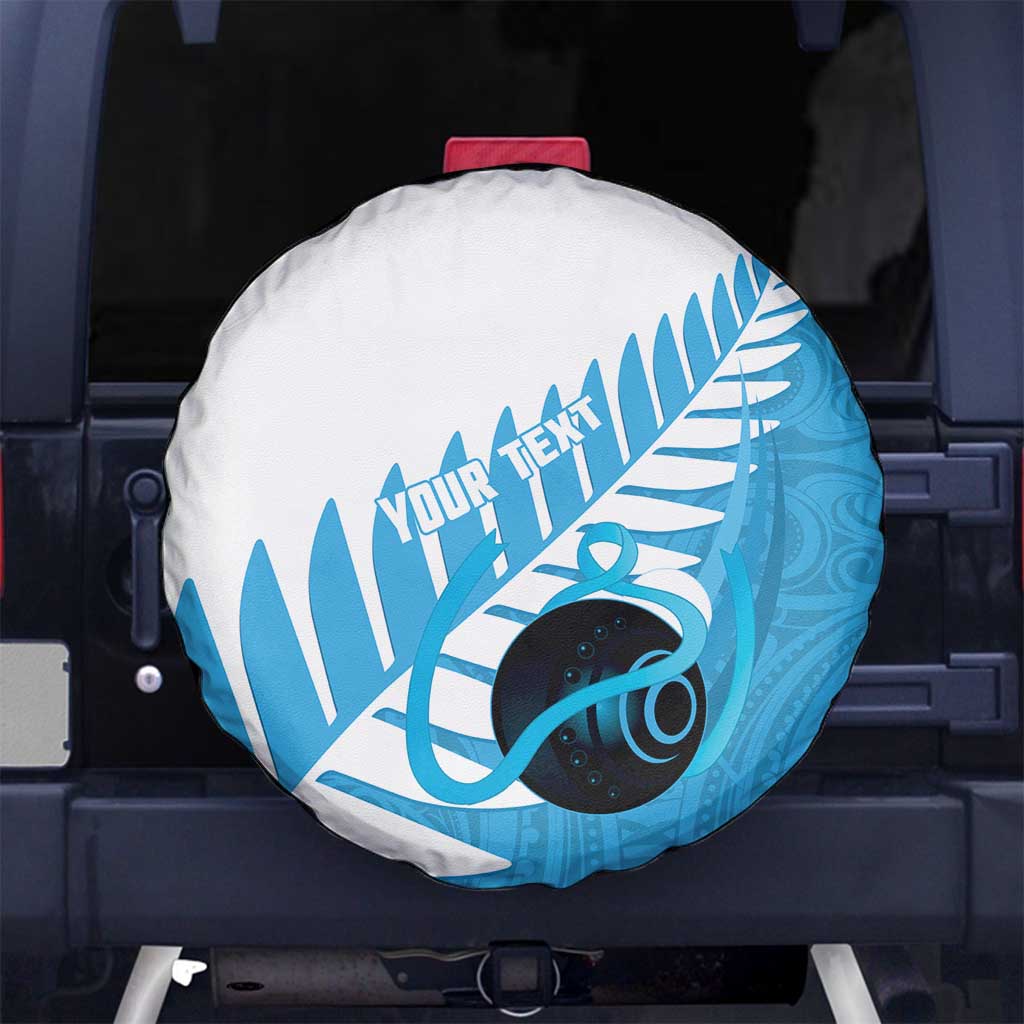New Zealand Lawn Bowls Prostate Cancer Custom Spare Tire Cover Aotearoa Maori Silver Fern Blue Ribbon - Polynesian Pride