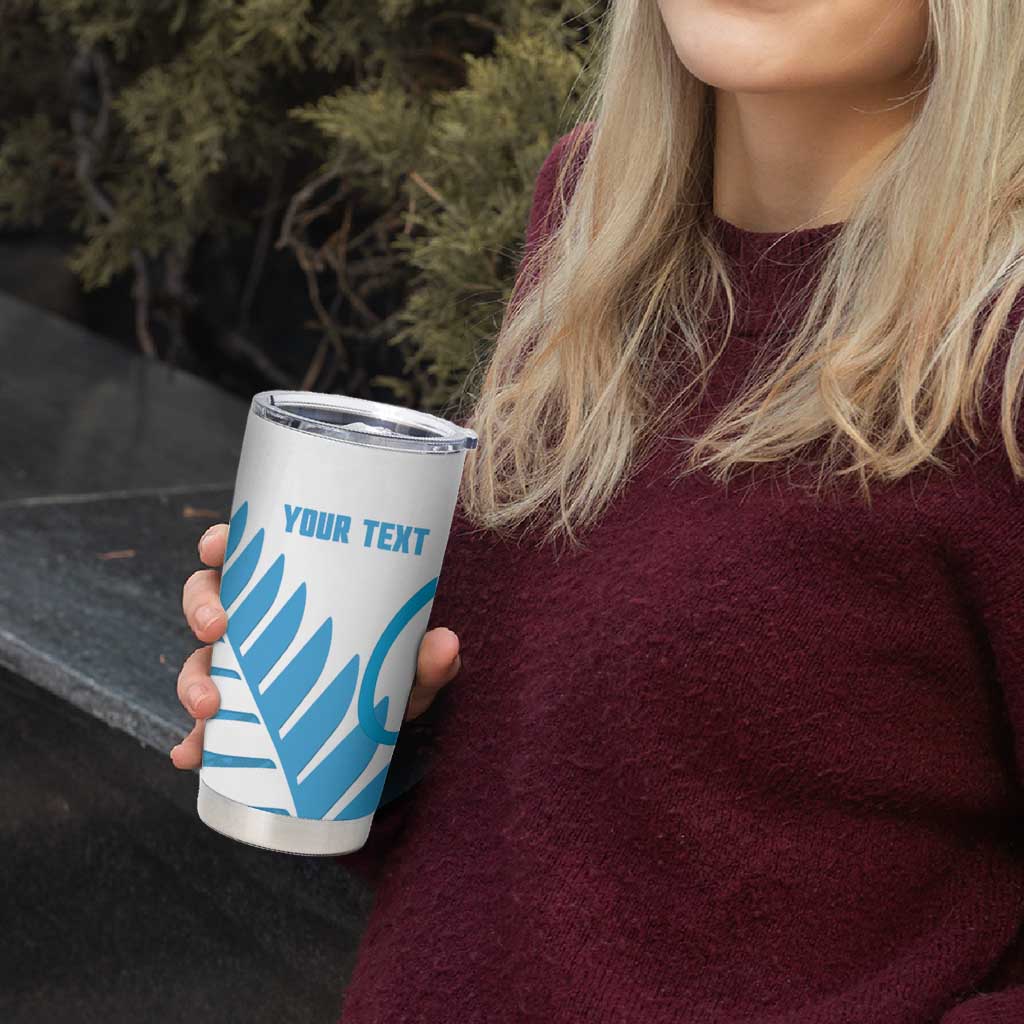 New Zealand Lawn Bowls Prostate Cancer Custom Tumbler Cup Aotearoa Maori Silver Fern Blue Ribbon - Polynesian Pride