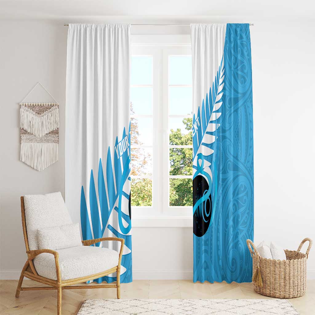 New Zealand Lawn Bowls Prostate Cancer Custom Window Curtain Aotearoa Maori Silver Fern Blue Ribbon - Polynesian Pride