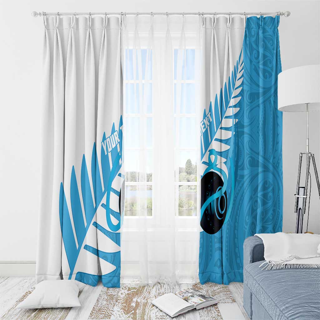 New Zealand Lawn Bowls Prostate Cancer Custom Window Curtain Aotearoa Maori Silver Fern Blue Ribbon - Polynesian Pride