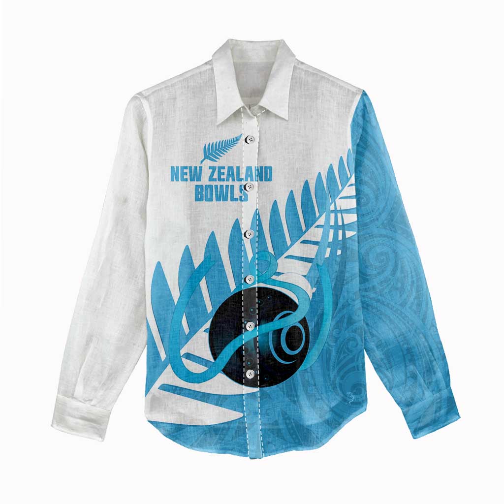 New Zealand Lawn Bowls Prostate Cancer Custom Women Casual Shirt Aotearoa Maori Silver Fern Blue Ribbon - Polynesian Pride