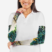 Sulphur-crested Cockatoo New Zealand Arm Sleeves Paua Shell Aotearoa Maori Tropical Flowers - Polynesian Pride