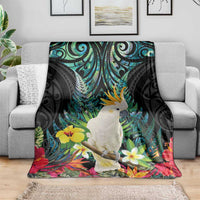 Sulphur-crested Cockatoo New Zealand Blanket Paua Shell Aotearoa Maori Tropical Flowers - Polynesian Pride