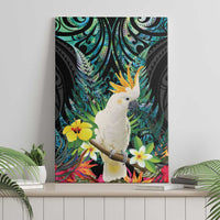 Sulphur-crested Cockatoo New Zealand Canvas Wall Art Paua Shell Aotearoa Maori Tropical Flowers - Polynesian Pride