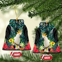 Sulphur-crested Cockatoo New Zealand Ceramic Ornament Paua Shell Aotearoa Maori Tropical Flowers - Polynesian Pride