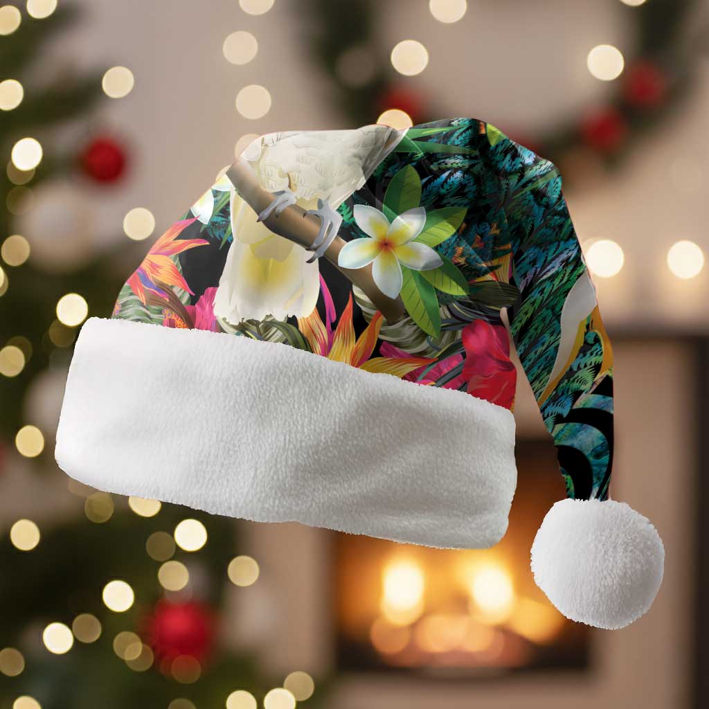 Sulphur-crested Cockatoo New Zealand Christmas Santa Hat Paua Shell Aotearoa Maori Tropical Flowers - Polynesian Pride