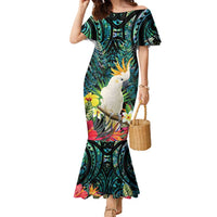 Sulphur-crested Cockatoo New Zealand Family Matching Mermaid Dress and Hawaiian Shirt Paua Shell Aotearoa Maori Tropical Flowers - Polynesian Pride