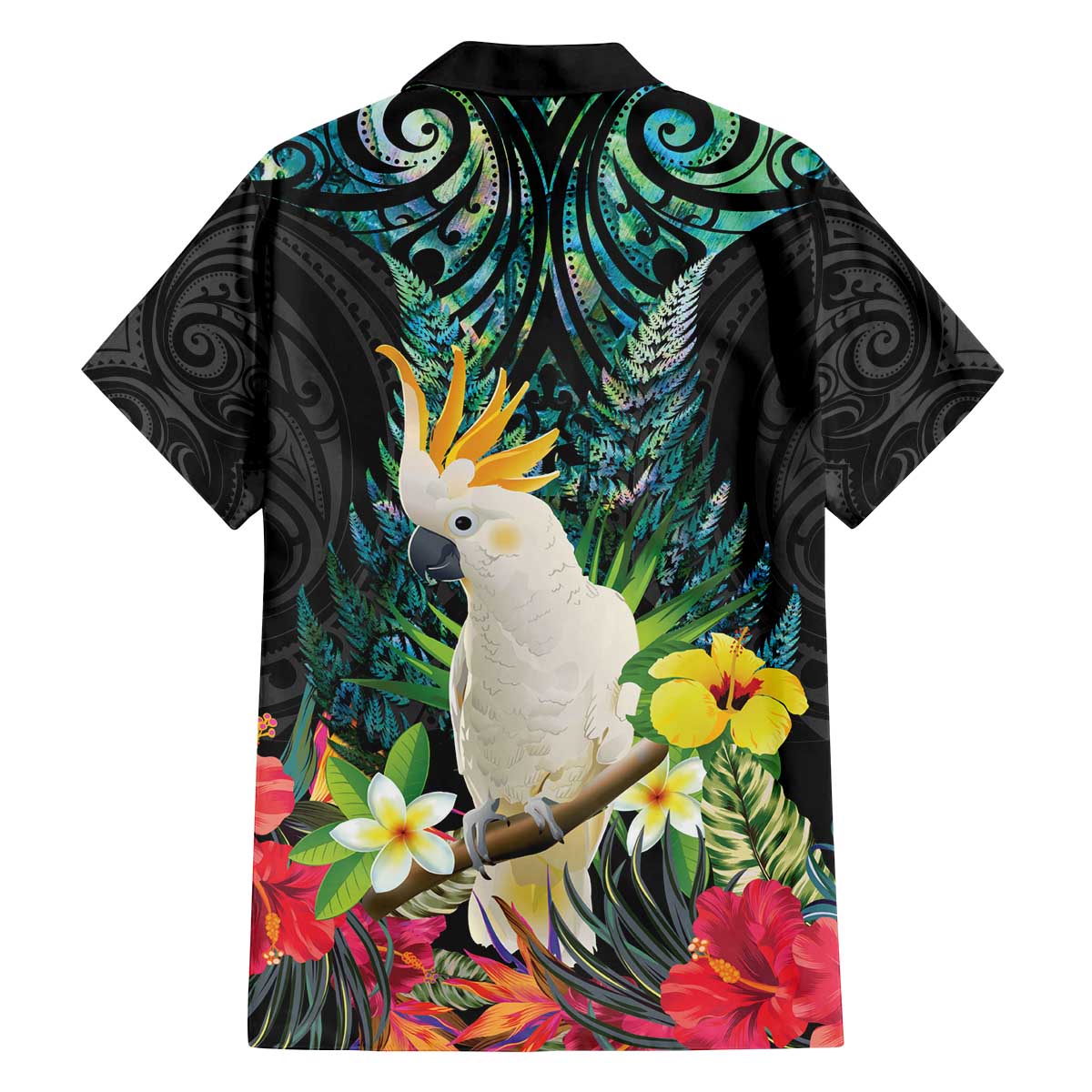 Sulphur-crested Cockatoo New Zealand Family Matching Off The Shoulder Long Sleeve Dress and Hawaiian Shirt Paua Shell Aotearoa Maori Tropical Flowers - Polynesian Pride