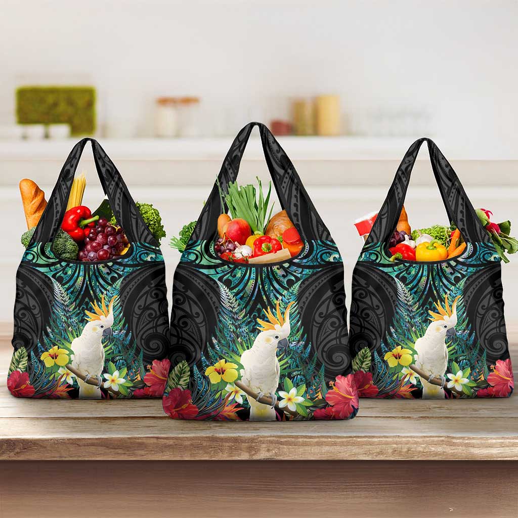 Sulphur-crested Cockatoo New Zealand Grocery Bag Paua Shell Aotearoa Maori Tropical Flowers - Polynesian Pride