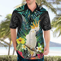 Sulphur-crested Cockatoo New Zealand Hawaiian Shirt Paua Shell Aotearoa Maori Tropical Flowers - Polynesian Pride