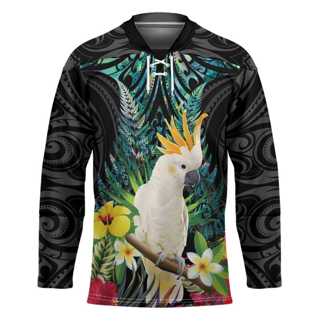 Sulphur-crested Cockatoo New Zealand Hockey Jersey Paua Shell Aotearoa Maori Tropical Flowers - Polynesian Pride