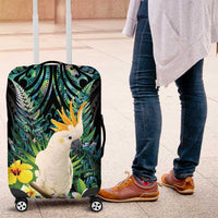 Sulphur-crested Cockatoo New Zealand Luggage Cover Paua Shell Aotearoa Maori Tropical Flowers - Polynesian Pride
