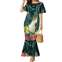 Sulphur-crested Cockatoo New Zealand Mermaid Dress Paua Shell Aotearoa Maori Tropical Flowers - Polynesian Pride